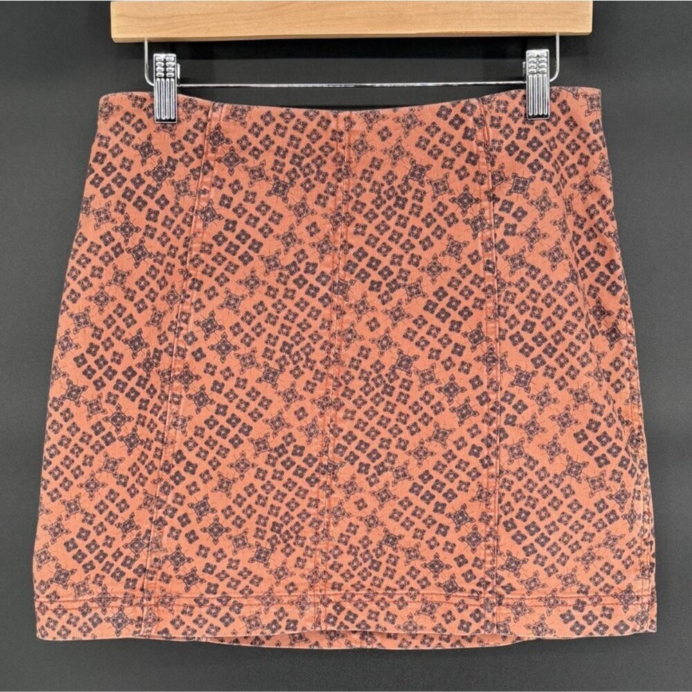 Free People Women's Boho Floral  Mini Skirt 12 Orange Black Bohemian Going Out